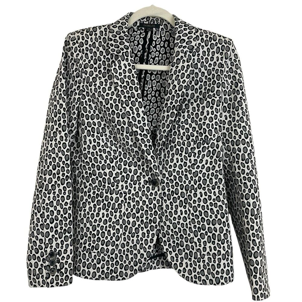 Rachel Zoe Blazer Jacket Sz 6 Black White Animal Leopard Print Polyester Blend